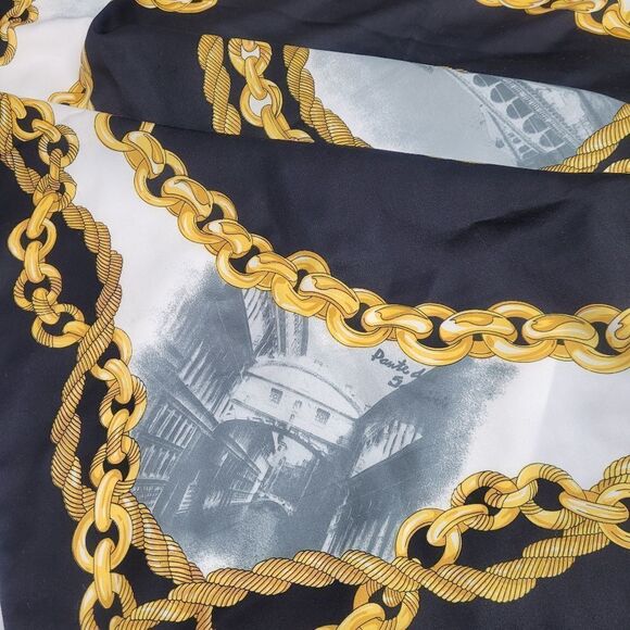 VINTAGE 80s scarf Venezia large chain souvenir print head‎ wrap black - Picture 5 of 8